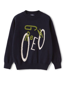 Sweater with Green Lettering | Blue/Eucalipto
