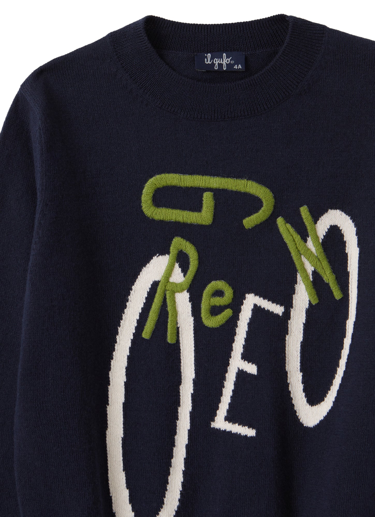 Sweater with Green Lettering | Blue/Eucalipto