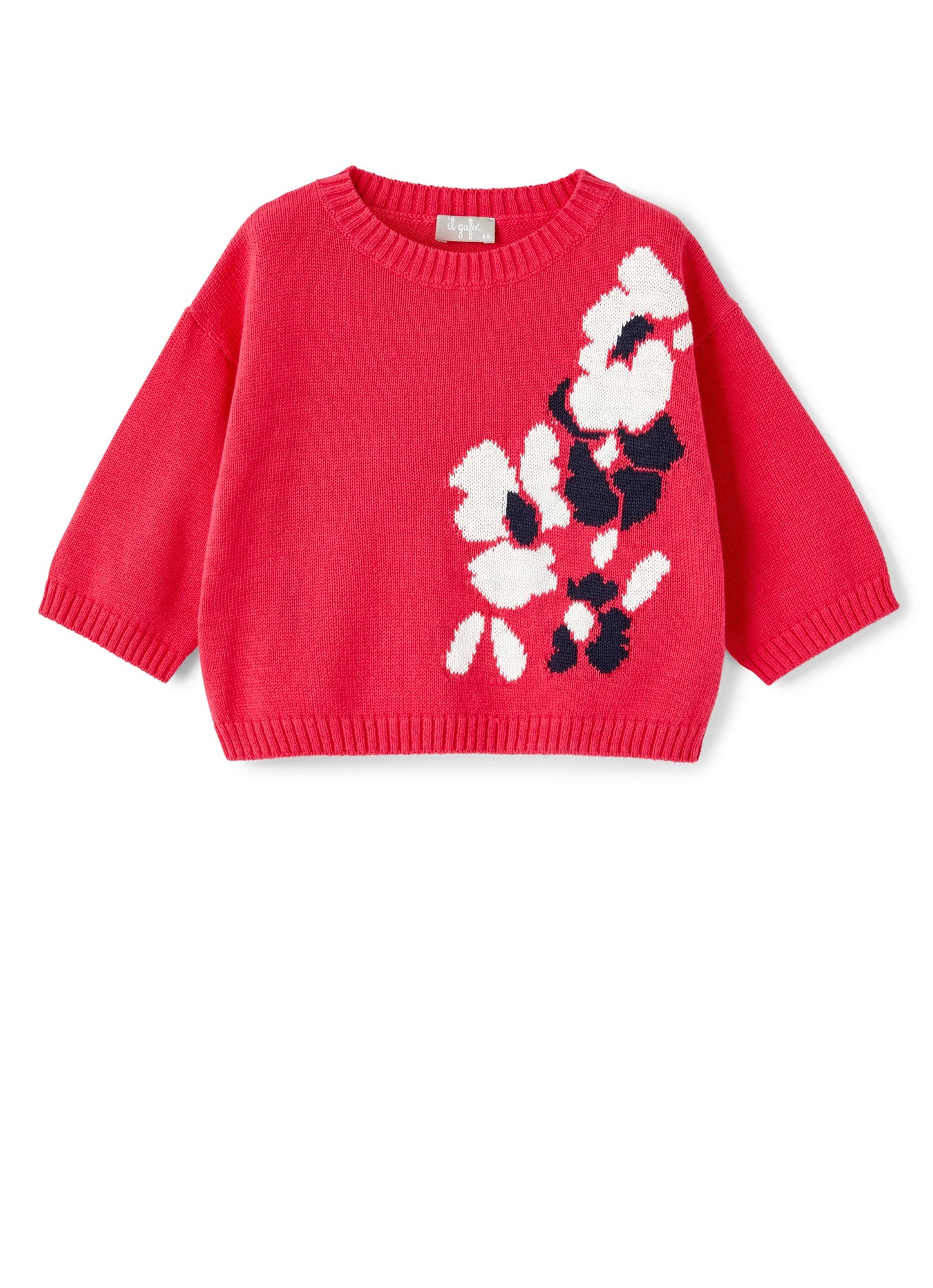 Girls | Sweater with Floral Pattern | Red Carminio White