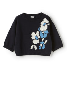 Sweater with Floral Pattern | Blue/White