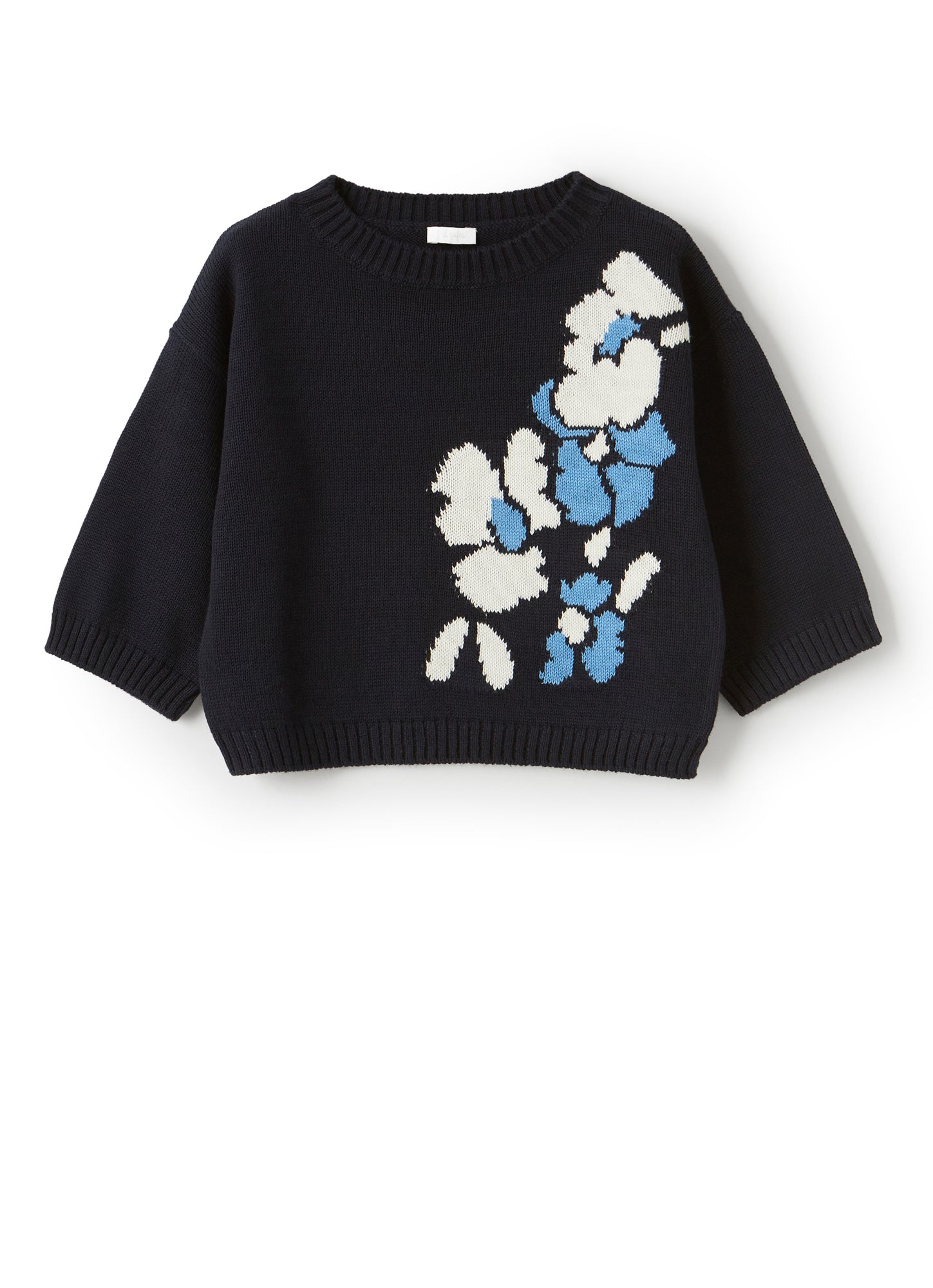 Sweater with Floral Pattern | Blue/White