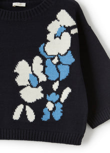 Sweater with Floral Pattern | Blue/White