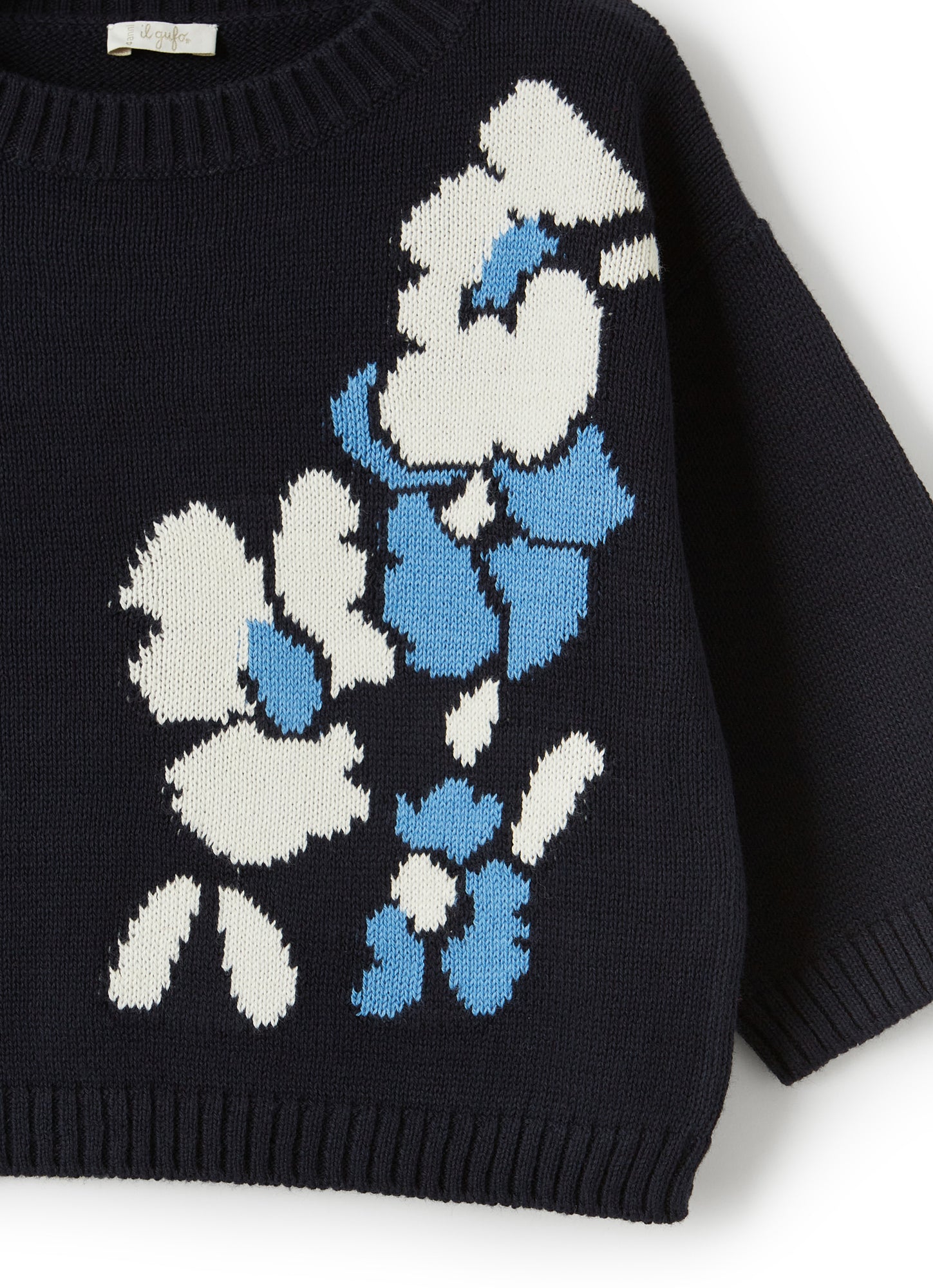 Sweater with Floral Pattern | Blue/White