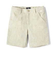 Khaki Striped Linen Bermuda Shorts | Cachi Righe