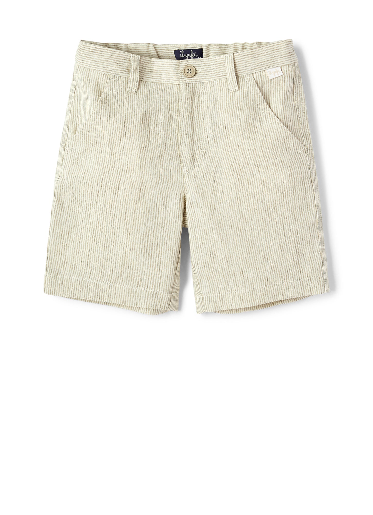 Khaki Striped Linen Bermuda Shorts | Cachi Righe