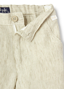 Khaki Striped Linen Bermuda Shorts | Cachi Righe