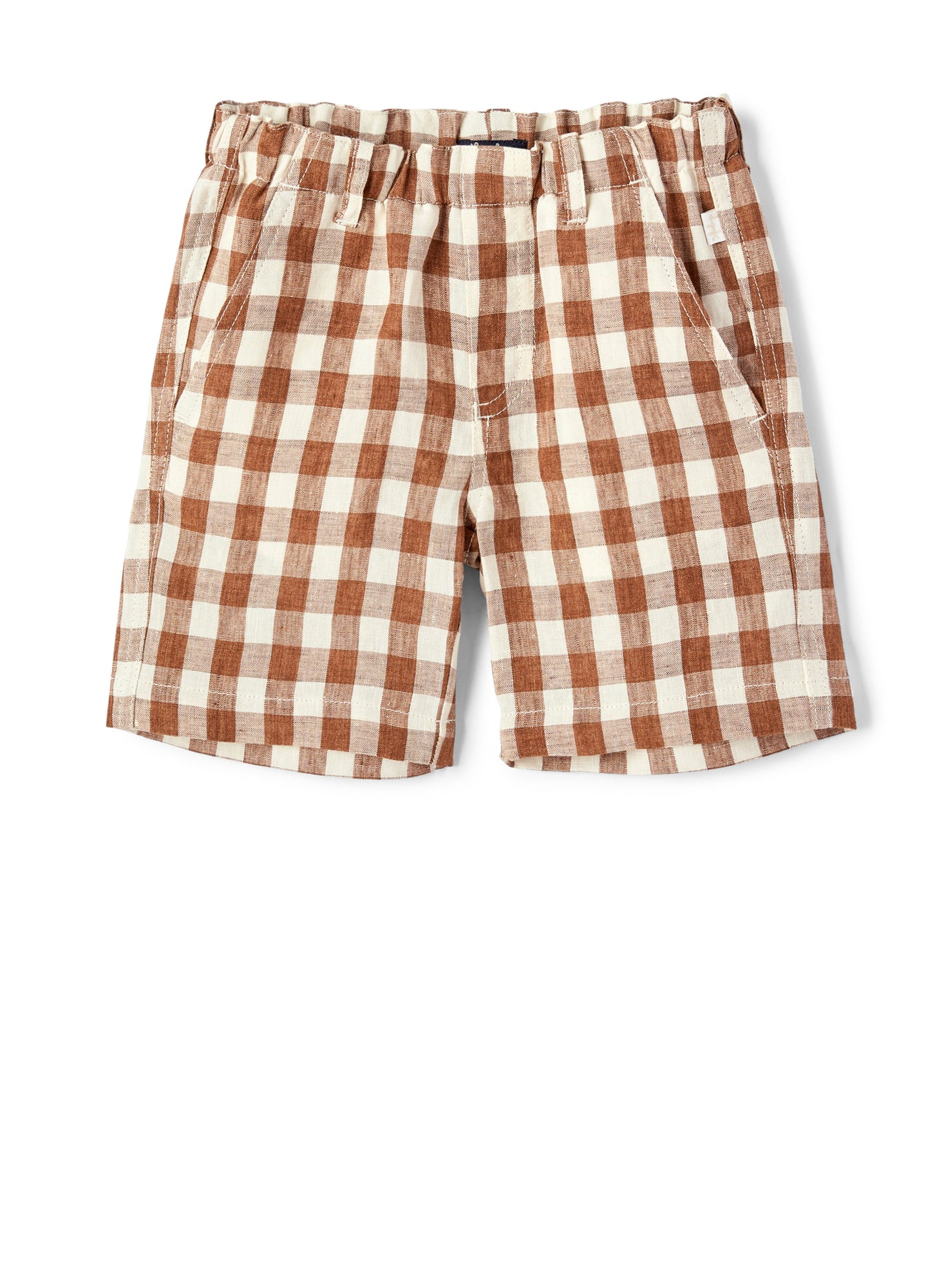 Boys | Checked Linen Bermuda Shorts | Caramello