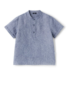Light Linen Korean Polo Shirt | Celeste Scuro