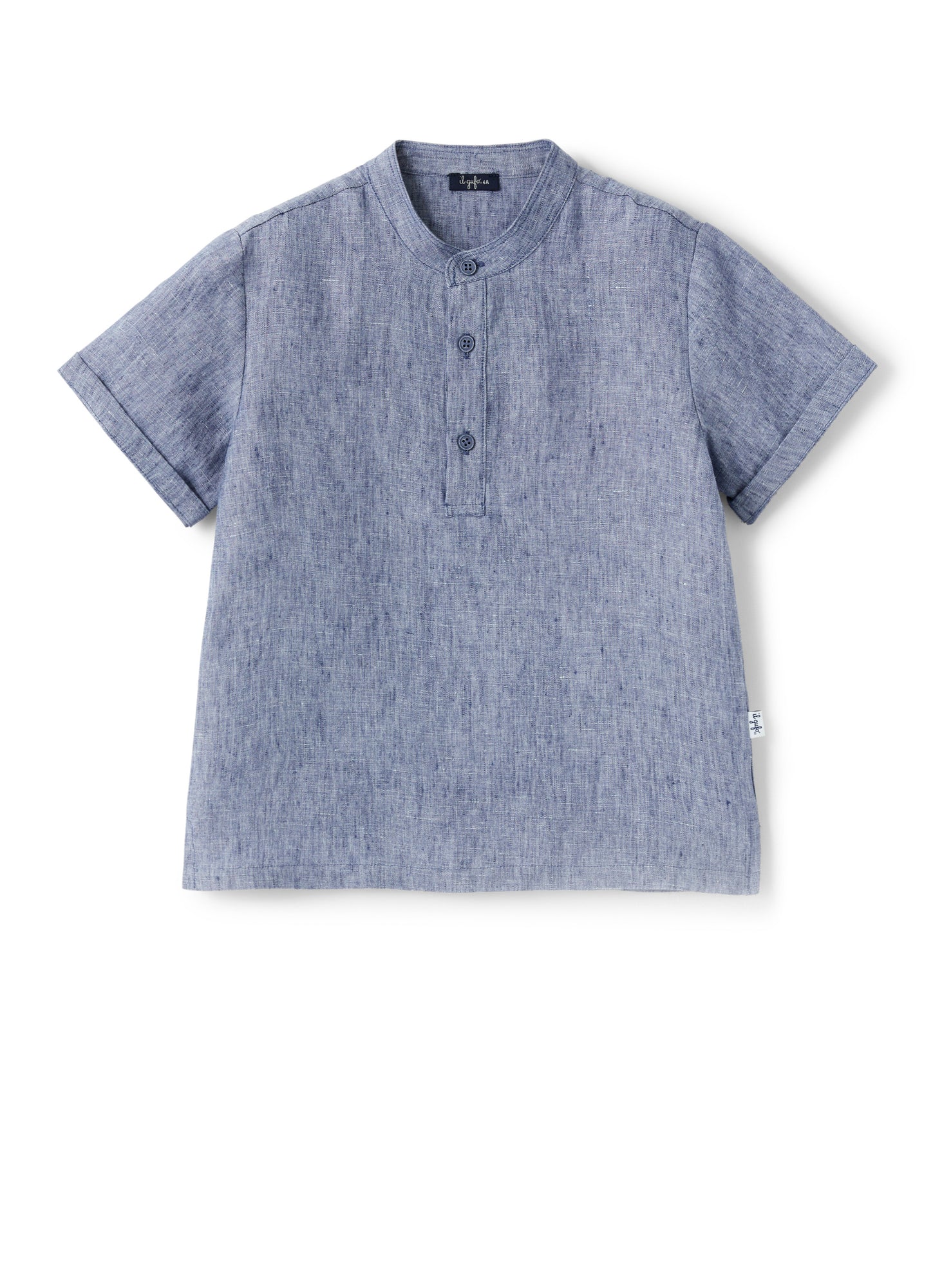 Boys | Linen Korean Polo Shirt | Sky Blue Scuro