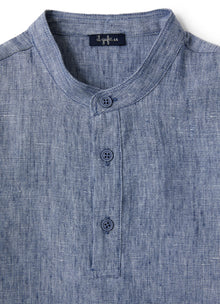Light Linen Korean Polo Shirt | Celeste Scuro