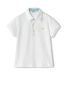 Jersey Polo Shirt with Micro Vichy Profiles | White/Powder Blue