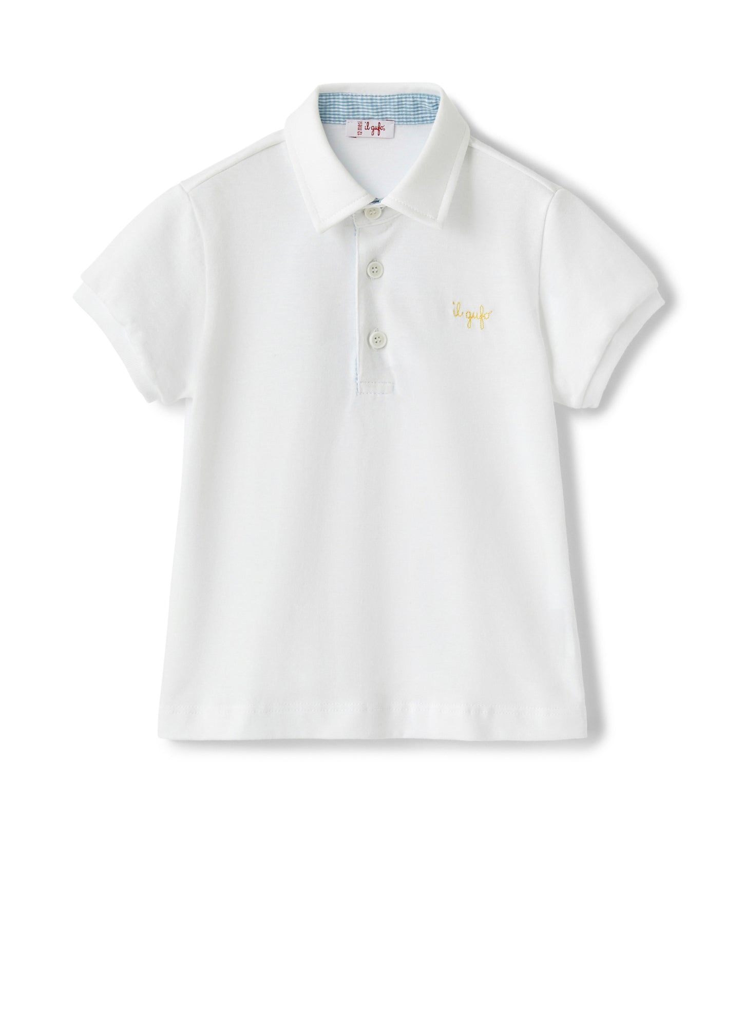 Jersey Polo Shirt with Micro Vichy Profiles | White/Powder Blue