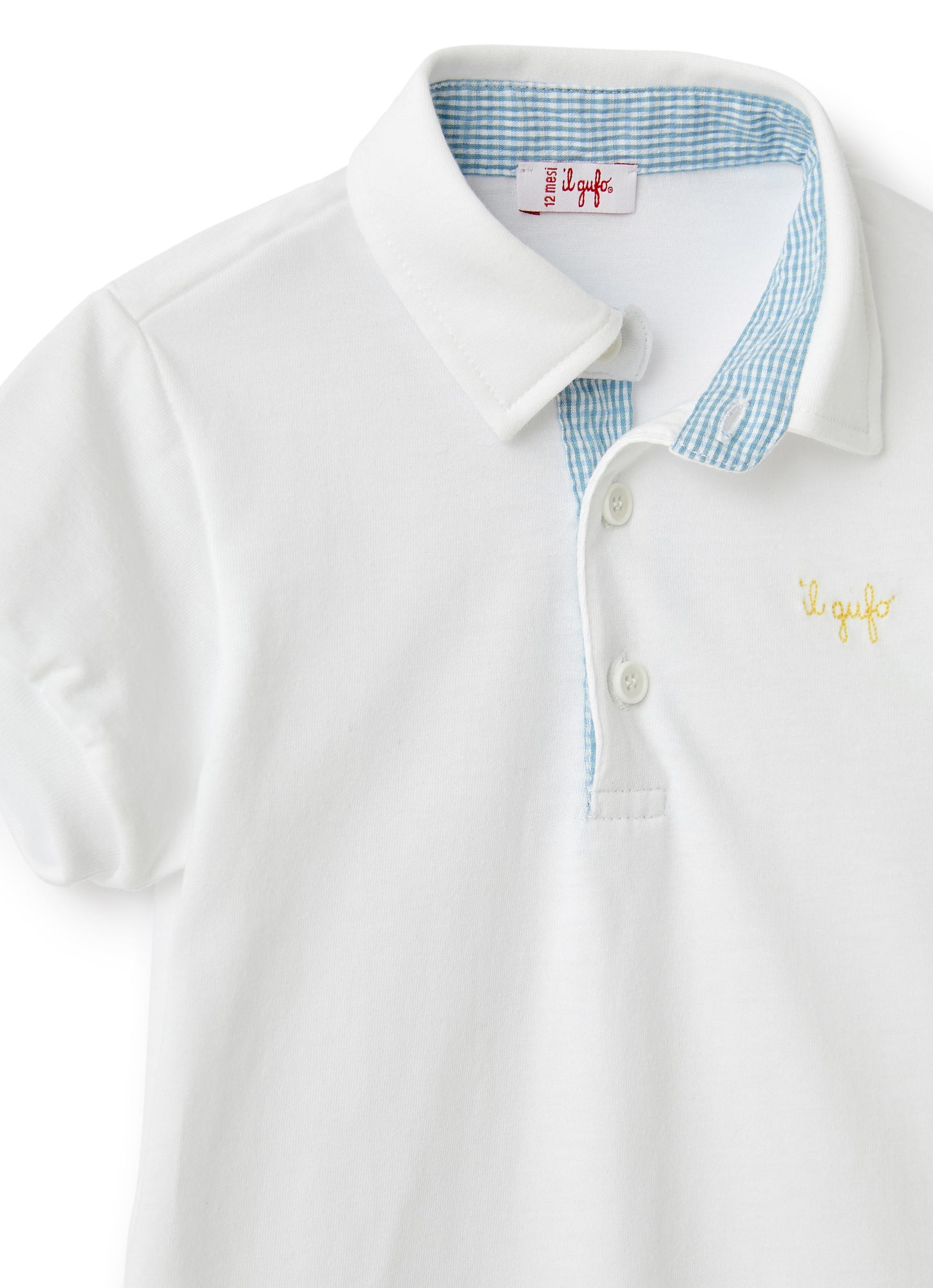 Jersey Polo Shirt with Micro Vichy Profiles | White/Powder Blue