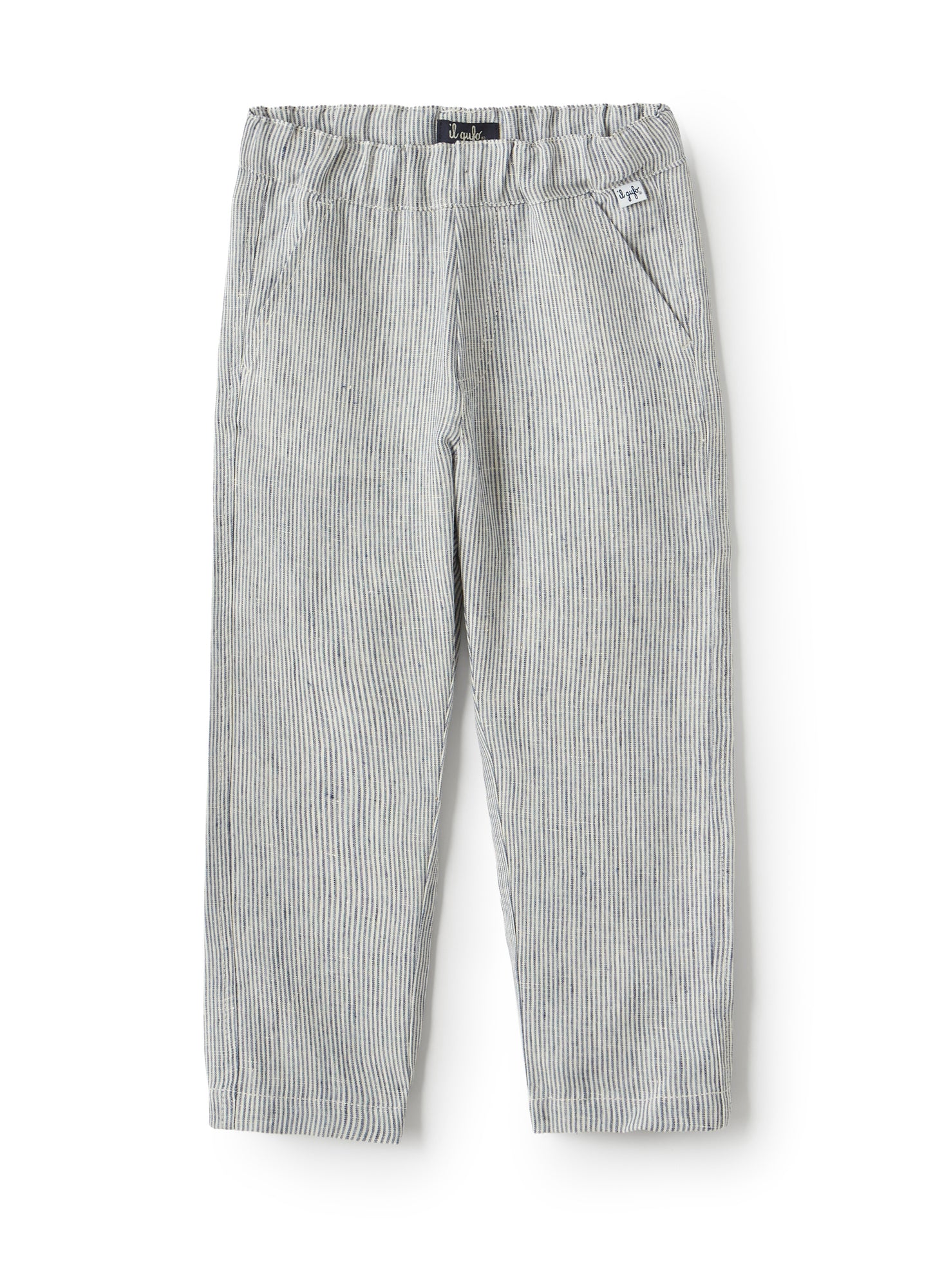Boys | Striped Linen Trousers | Sky Blue Scuro Righe