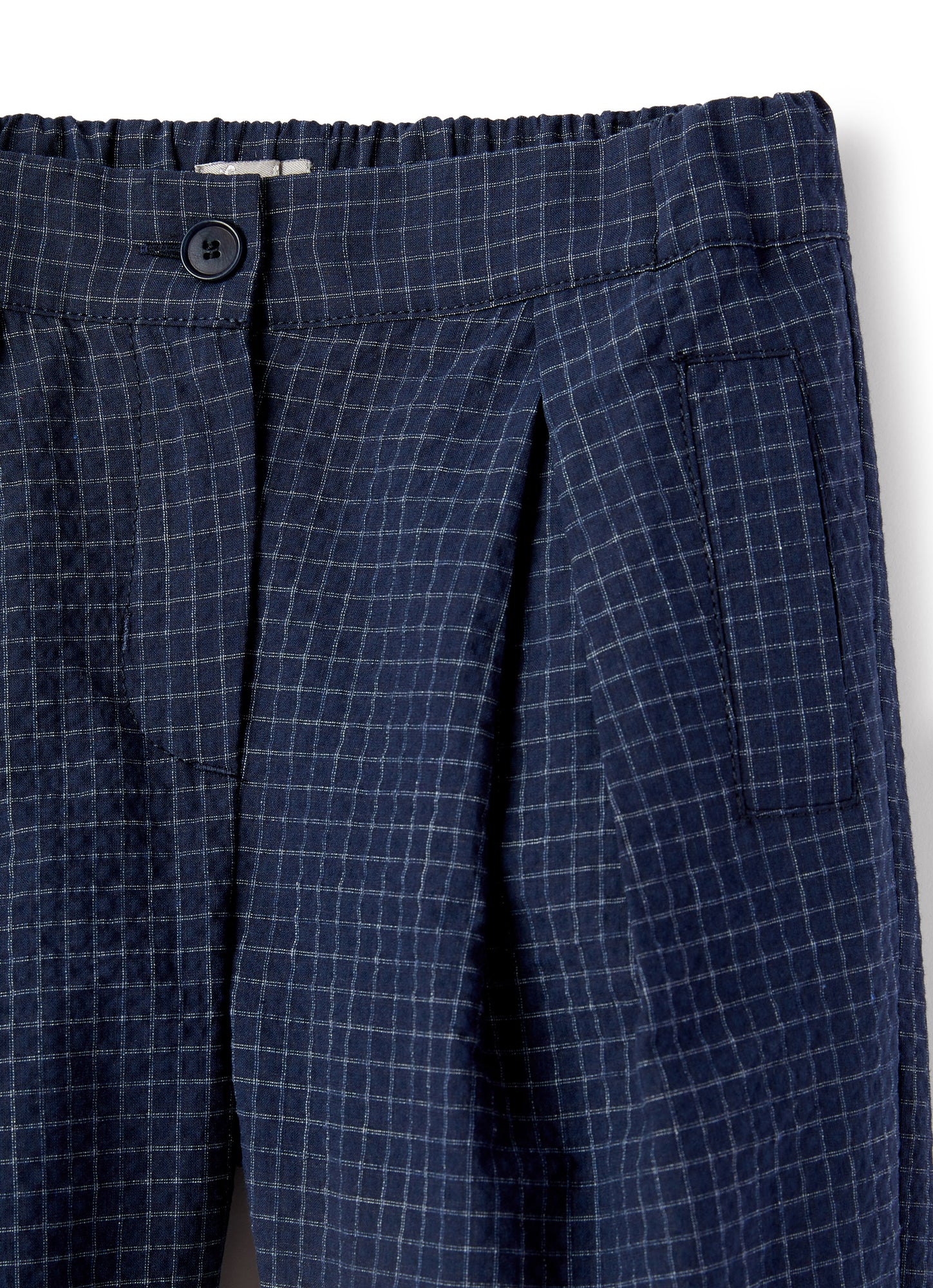 Checked Seersucker Baggy Trousers | Blue Quadretto