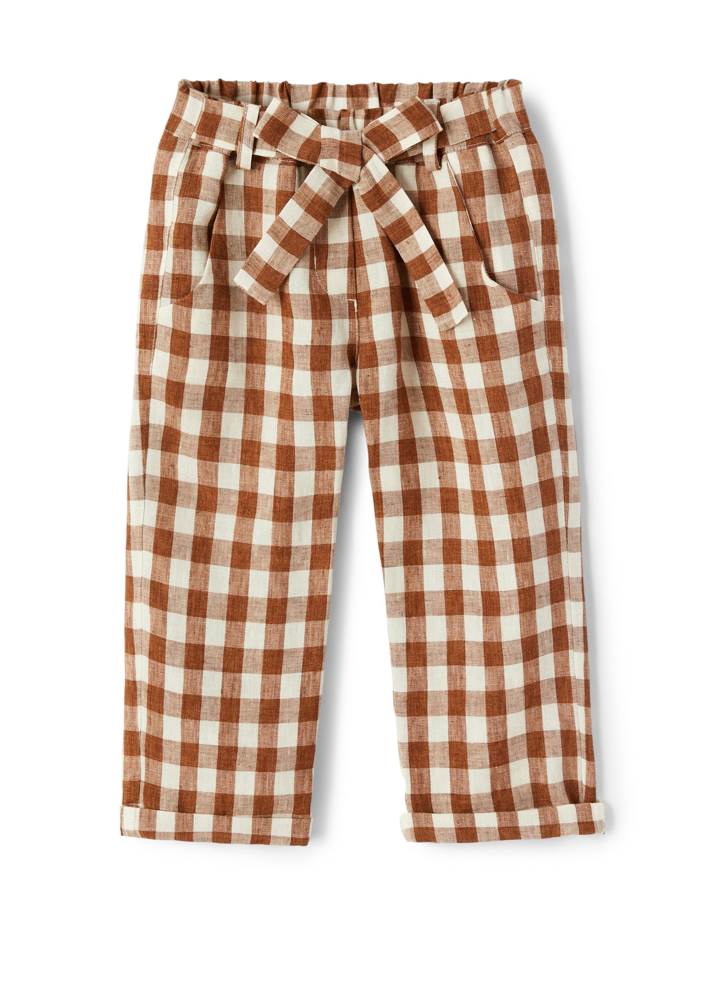 Girls | Checked Trousers with Belt | Caramello