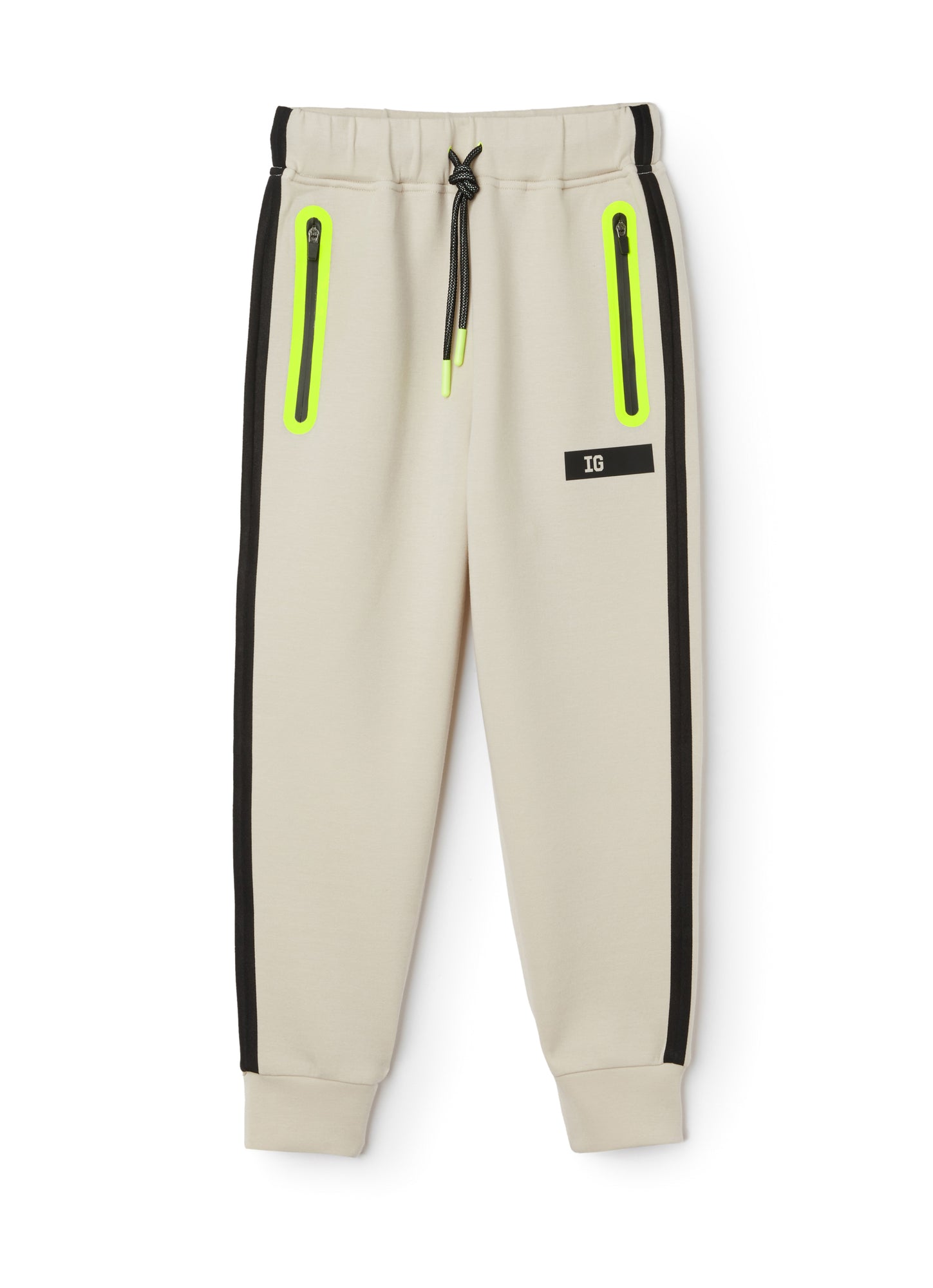 Bonded Joggers with Taping | Stone/Giallo Fluorescente