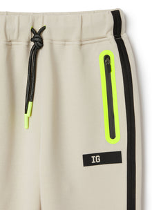 Bonded Joggers with Taping | Stone/Giallo Fluorescente
