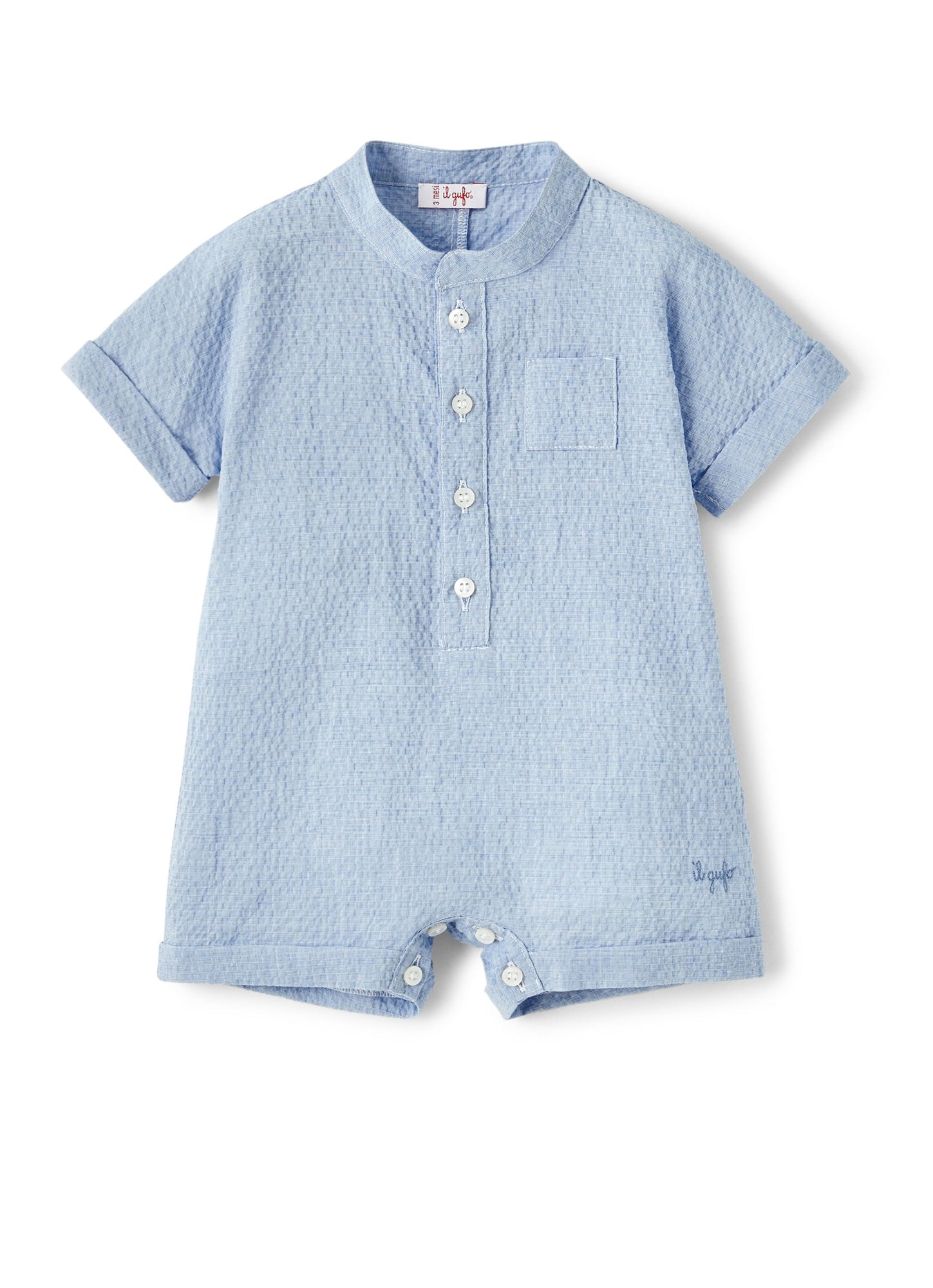 Baby Boys | Embossed Cotton Romper | Azzurro