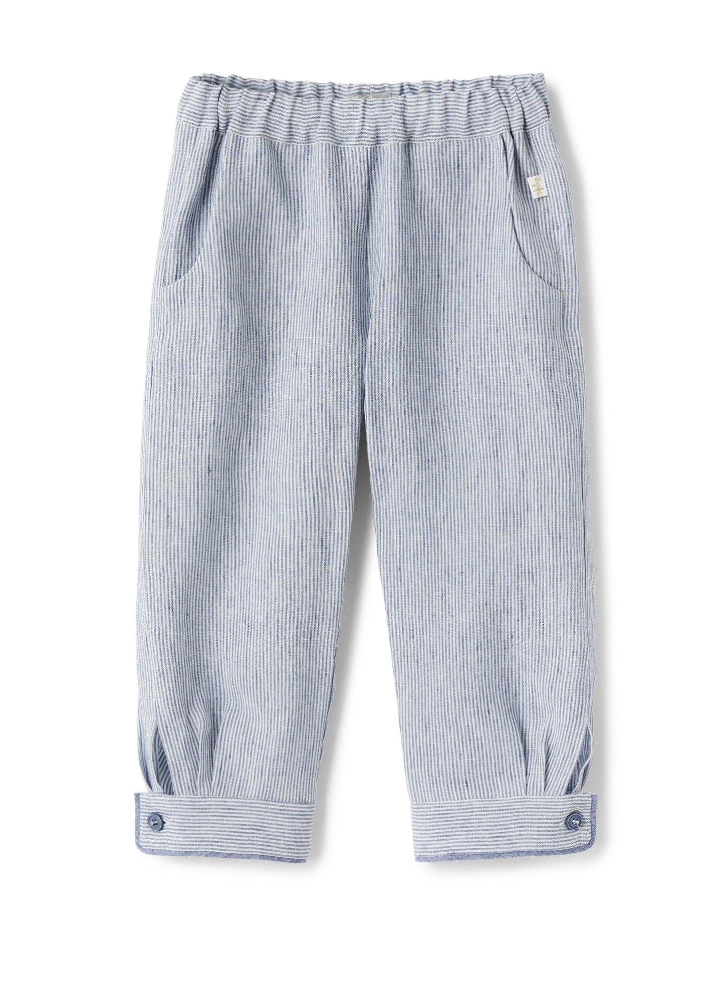 Girls | Linen Trousers with Cuffs | Sky Blue Scuro Righe