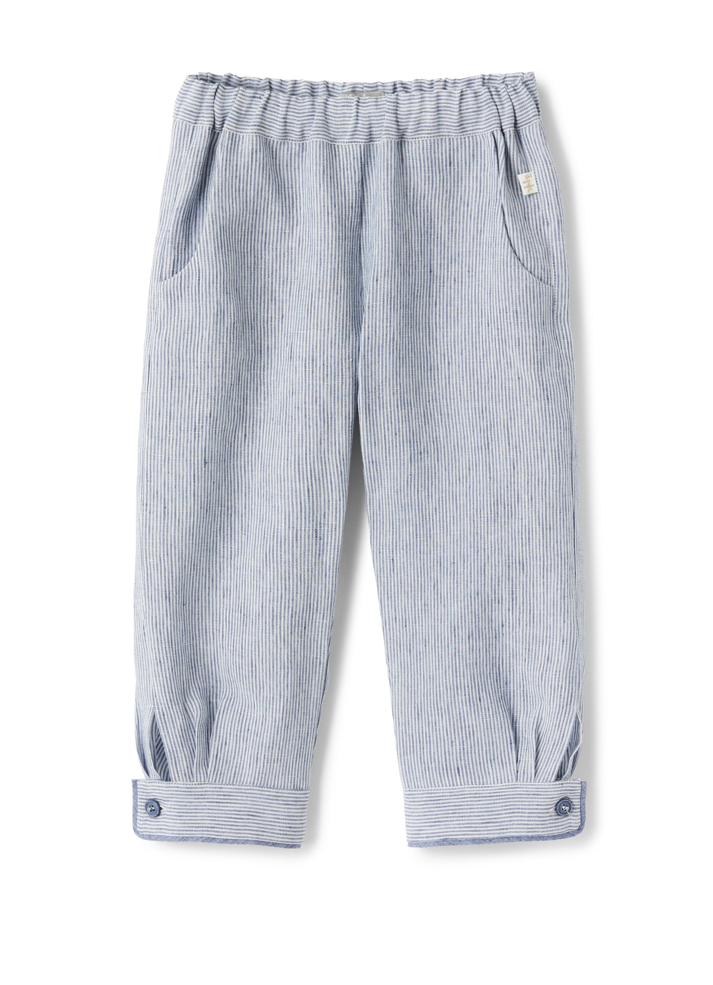 Linen Trousers with Cuffs | Celeste Scuro Righe