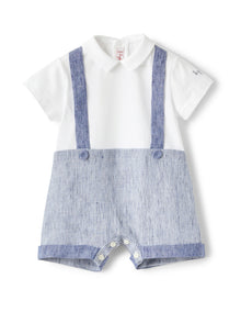 Striped Linen Romper | Bianco/Celeste Scuro