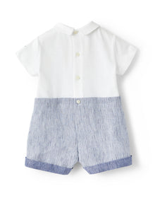Striped Linen Romper | Bianco/Celeste Scuro