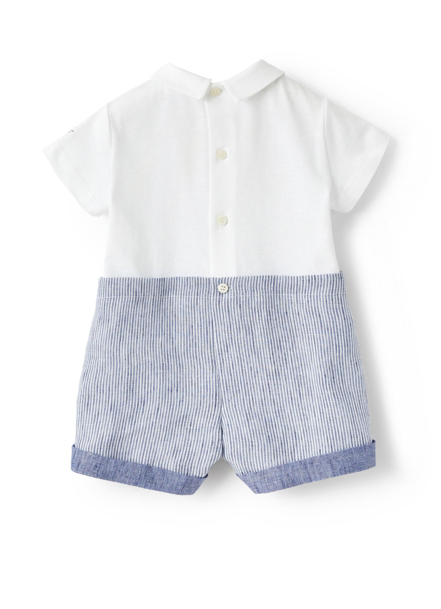Striped Linen Romper | Bianco/Celeste Scuro
