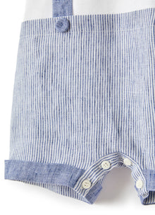 Striped Linen Romper | Bianco/Celeste Scuro