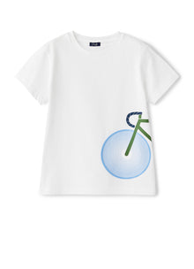 T-Shirt with Bicycle Print | Bianco/Azzurro