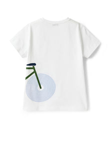 T-Shirt with Bicycle Print | Bianco/Azzurro