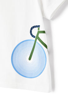 T-Shirt with Bicycle Print | Bianco/Azzurro