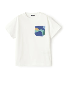 T-Shirt with Camouflage Pocket | Bianco/Celeste Scuro