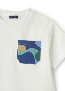 T-Shirt with Camouflage Pocket | Bianco/Celeste Scuro