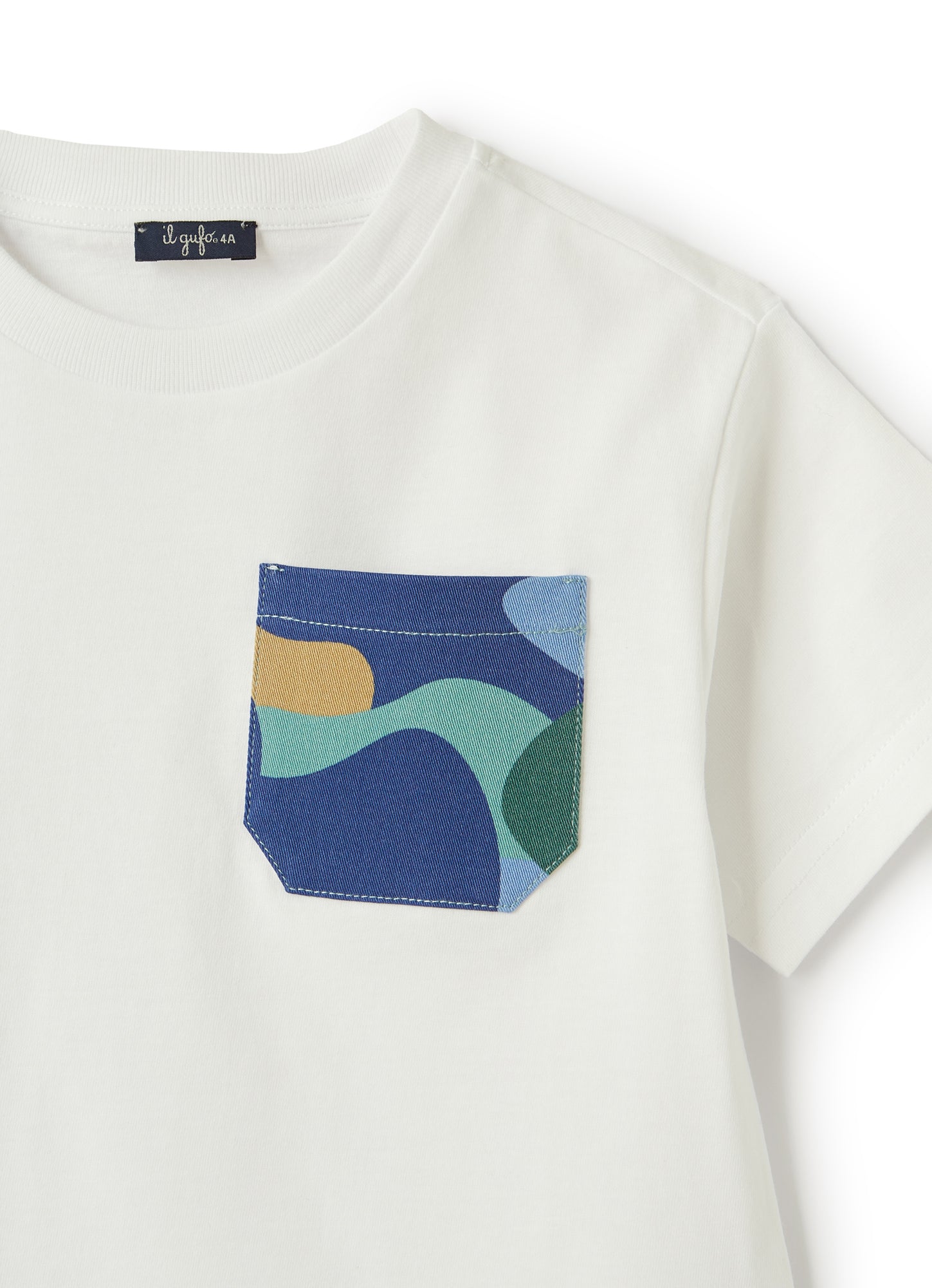 T-Shirt with Camouflage Pocket | Bianco/Celeste Scuro