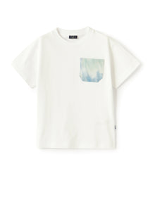 T-Shirt with Tie Dye Pocket | Bianco/Teal Scuro