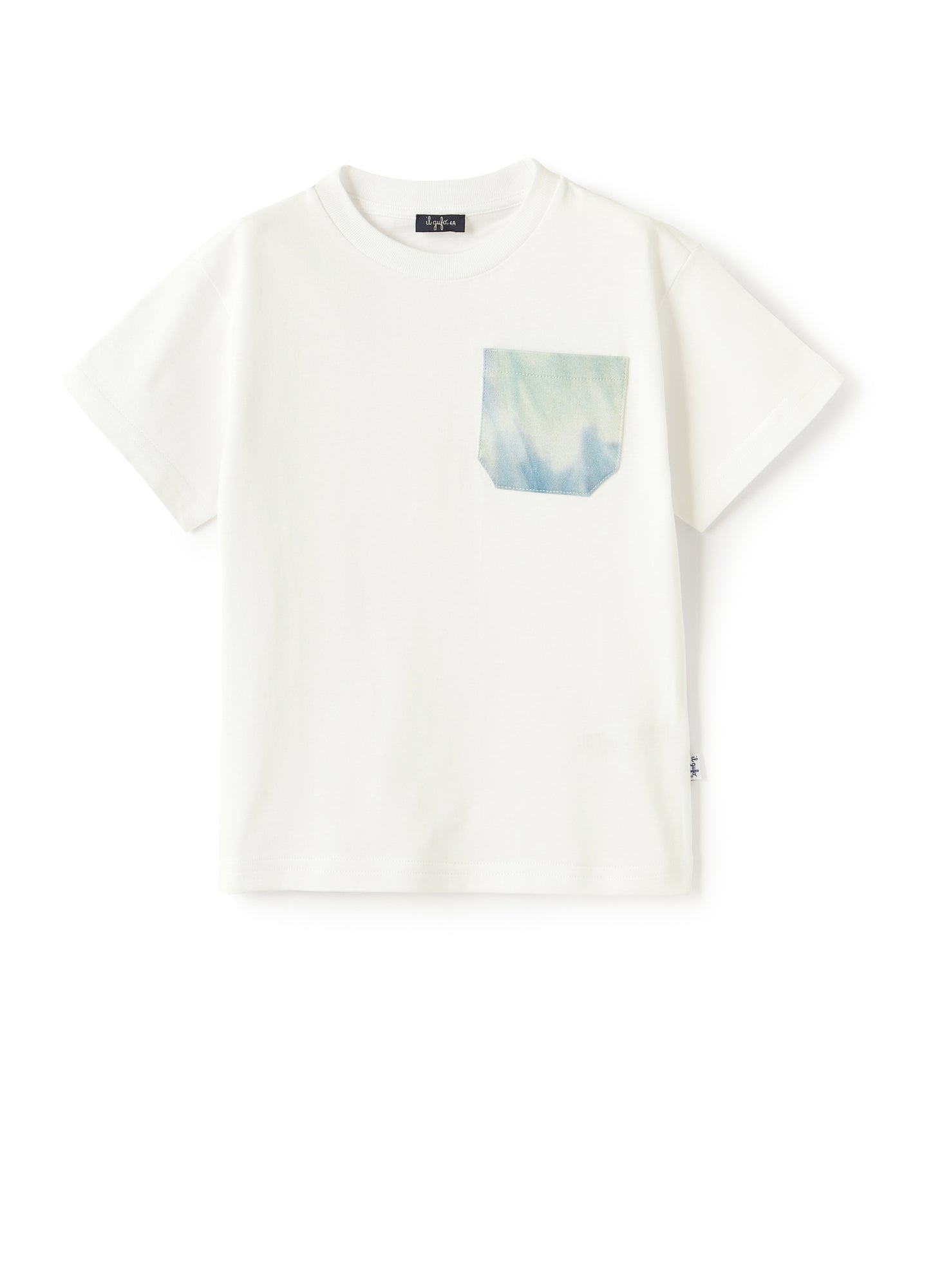 T-Shirt with Tie Dye Pocket | Bianco/Teal Scuro