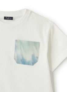 T-Shirt with Tie Dye Pocket | Bianco/Teal Scuro