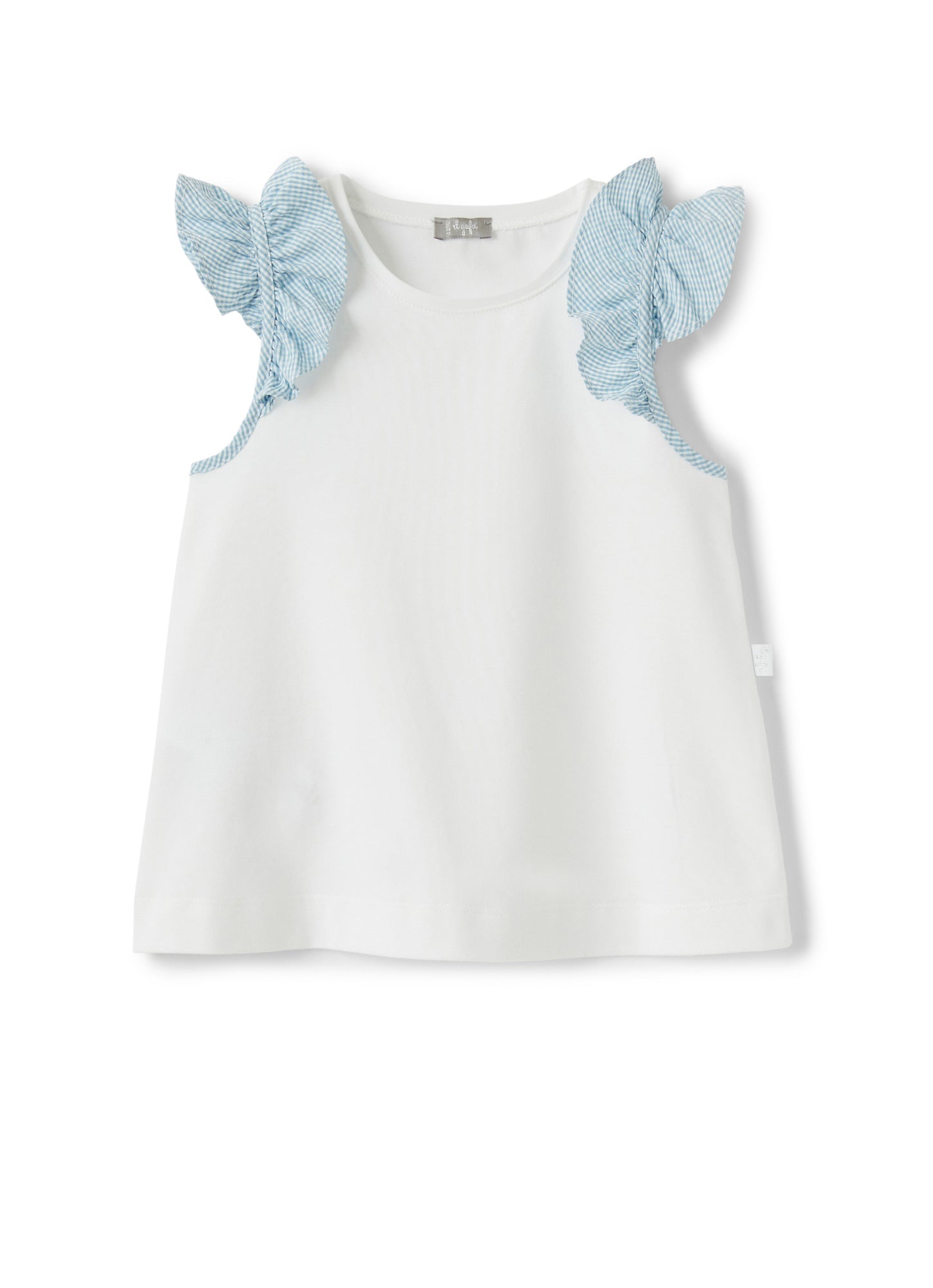 Girls | Top with Sleeves of Micro Vichy | White Powder Blue