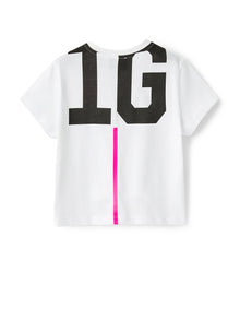 Boxy T-Shirt with Logo And Taping | White/Strawberry Red