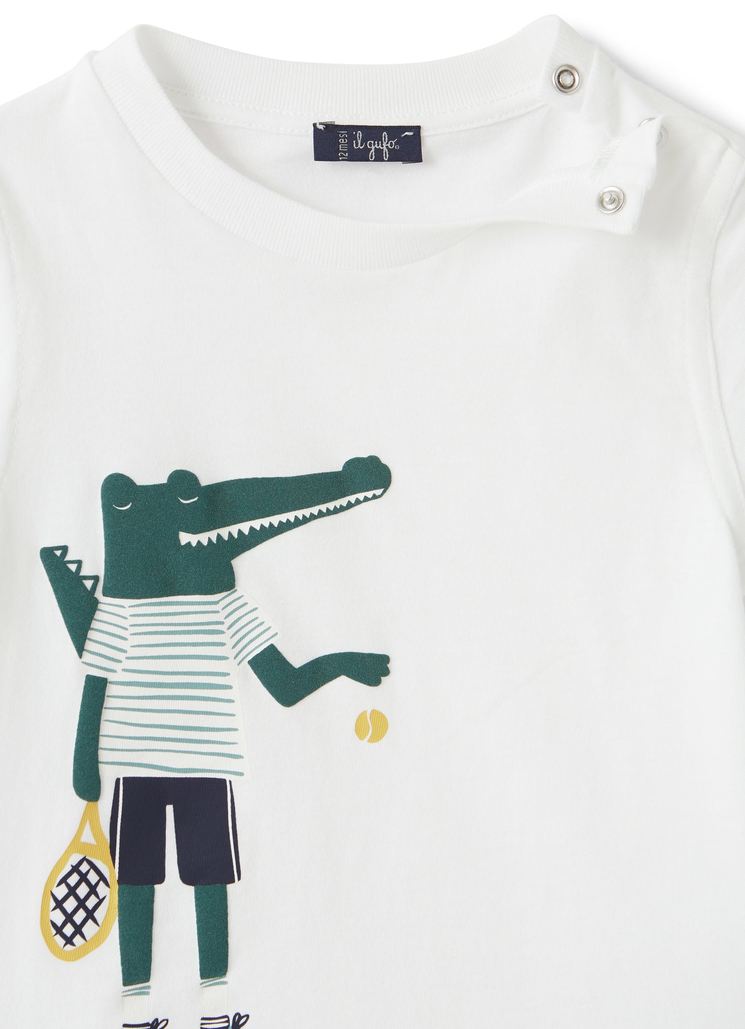 T-Shirt with Crocodile Print | Bianco/Teal Scuro