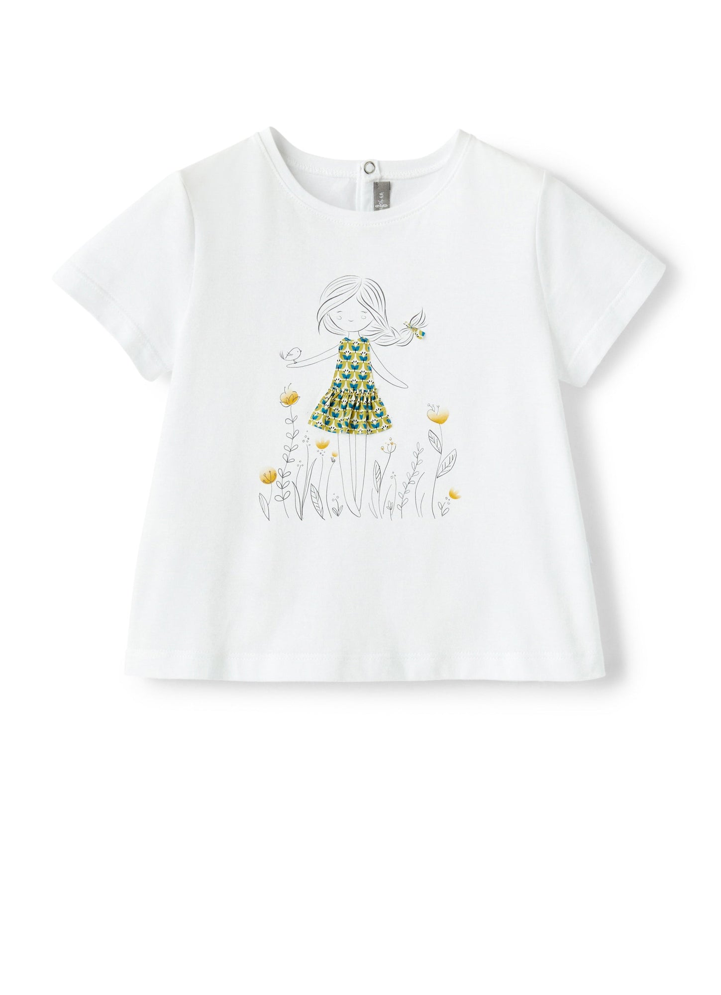 Girls | Flared Flower T-Shirt with Girl | White Green