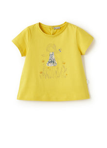 Jersey T-Shirt with Little Girl | Giallo Acido/Lilla