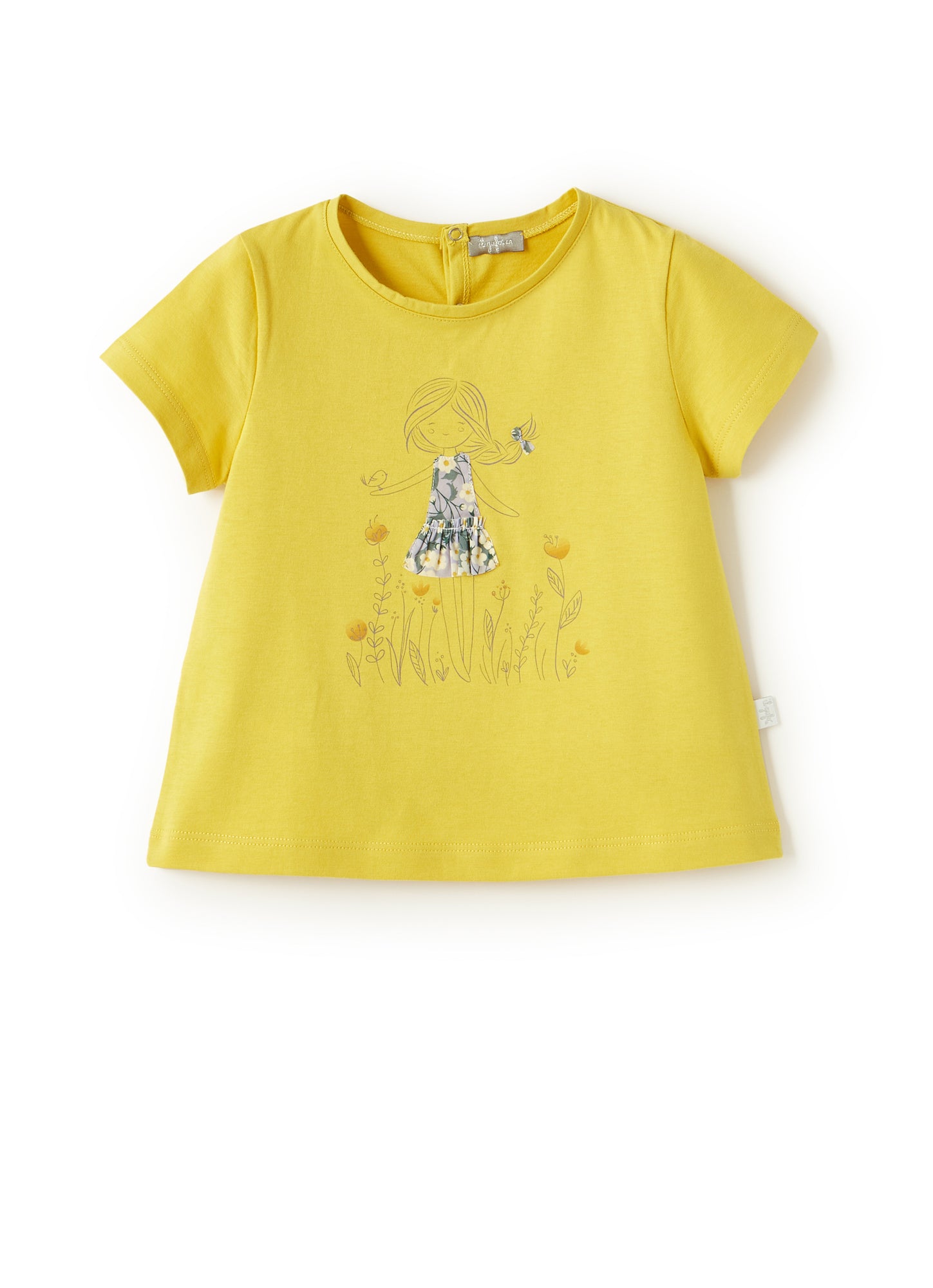 Jersey T-Shirt with Little Girl | Giallo Acido/Lilla