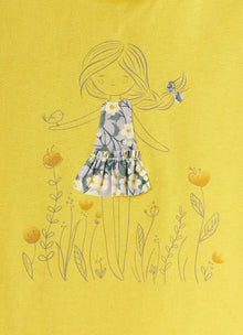 Jersey T-Shirt with Little Girl | Giallo Acido/Lilla