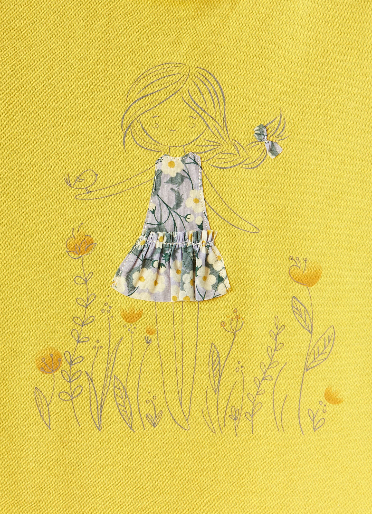 Jersey T-Shirt with Little Girl | Giallo Acido/Lilla