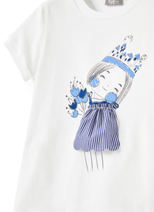 Striped Jersey T-Shirt with Little Girl | Bianco/Blue Inchiostro