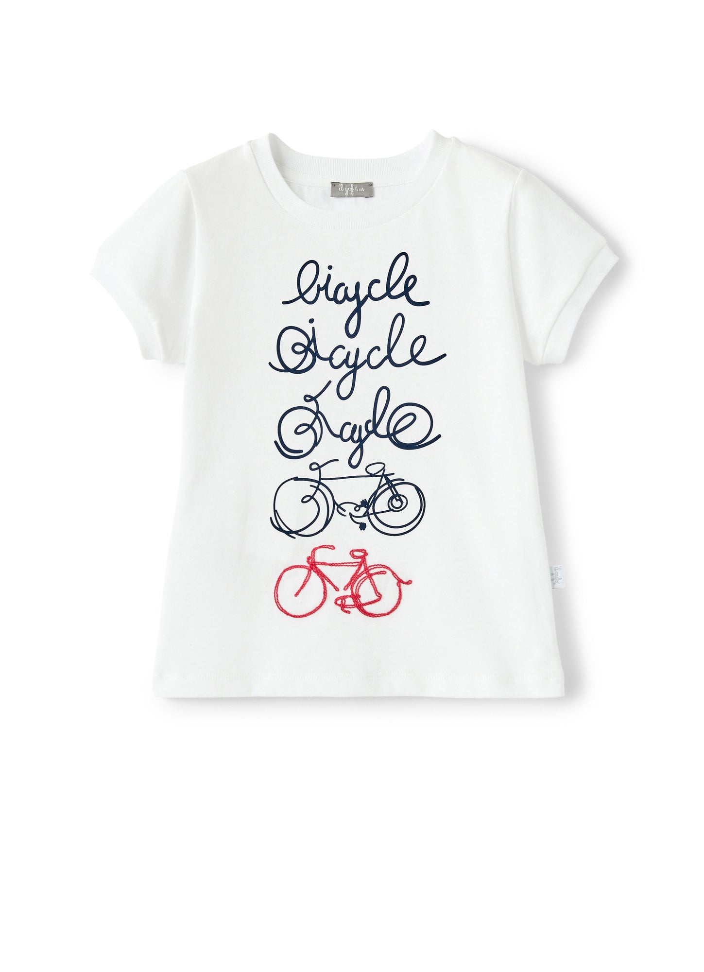 T-Shirt with Bicycle Print | White/Blue