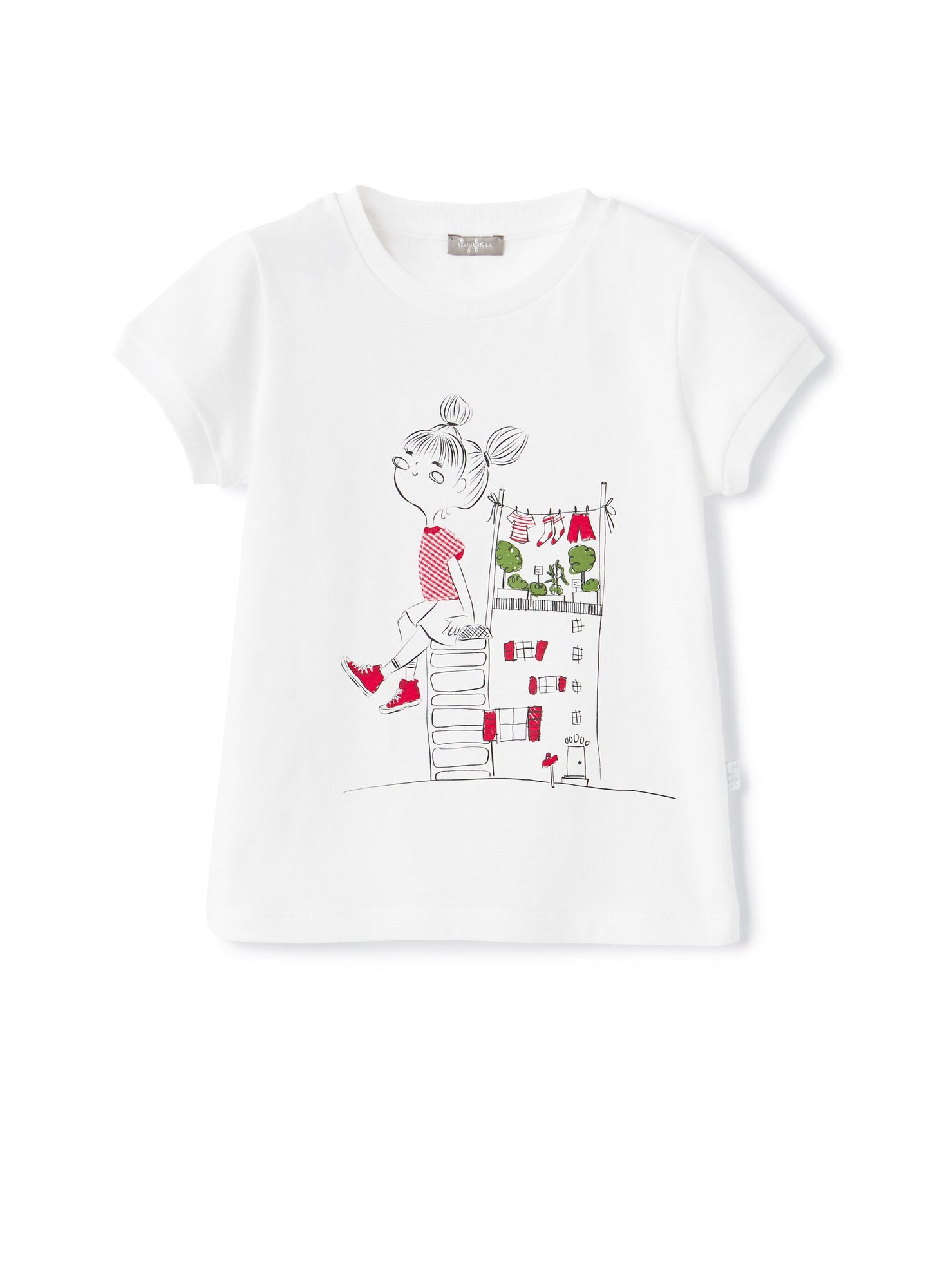 Girls | T-Shirt With Little Girl | White Strawberry Red