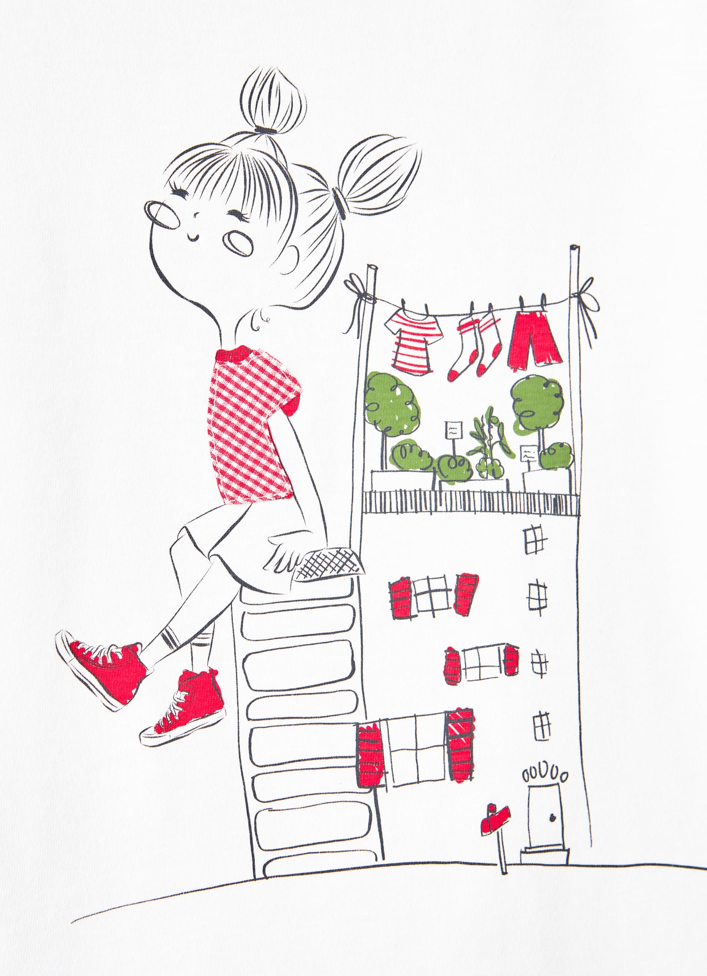 T-Shirt with Little Girl | White/Strawberry Red